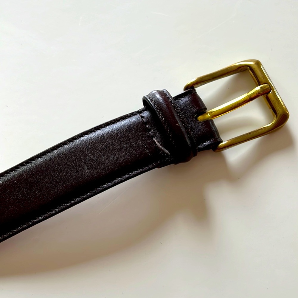 COACH  dark brown smooth burnished cowhide belt with solid brass buckle Size 36”